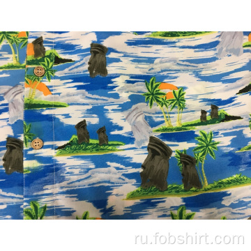Повседневная рубашка hawaii с принтом из полиэстера